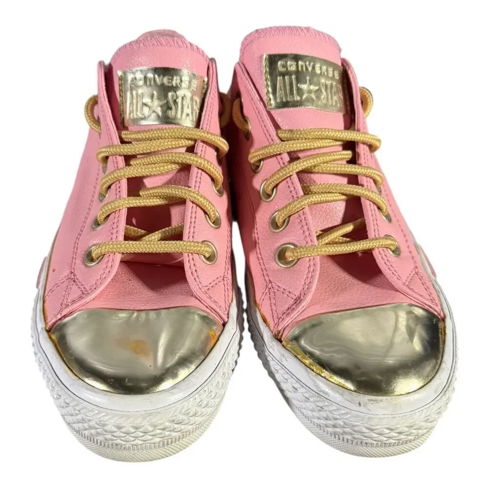 Converse All Star Women’s Chuck Taylor Low Top Leather Pink Sneakers Gold Sz 7.5